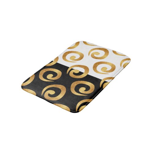 Glam Gold Curls on Black and White Bath Mat