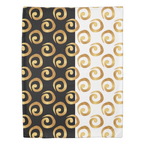 Glam Gold Curls on Black and White Duvet Cover