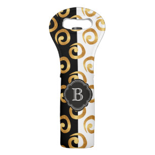 Glam Gold Curls Pattern with Custom Monogram Wine Bag