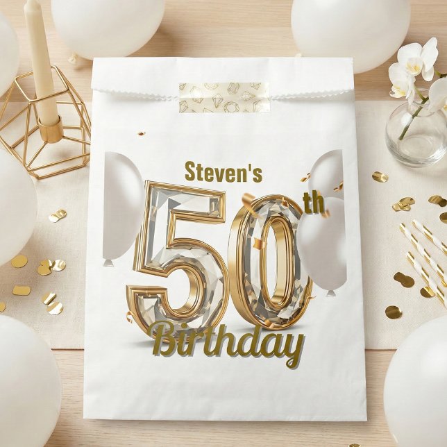 Glam Gold Diamond 50th Birthday Party Favor Bag (Creator Uploaded)