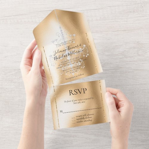 Glam Gold Diamond Chandelier All In One Invitation