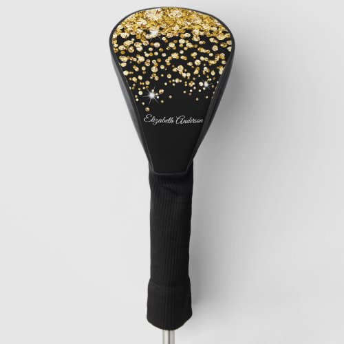 Glam Gold Diamond Jewel Confetti Personalized Golf Head Cover