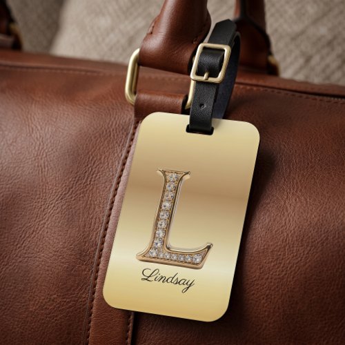 Glam Gold Diamond Monogram Initial Letter L Luggage Tag