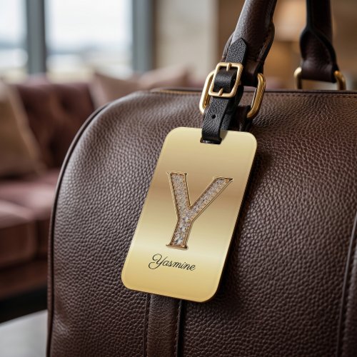 Glam Gold Diamond Monogram Initial Letter Y Luggage Tag