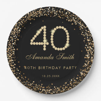 Glam Gold Diamonds 40th Birthday Party Paper Plate