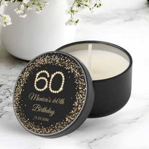 Glam Gold Diamonds 60th Birthday Party Gift Mini Candle Favors