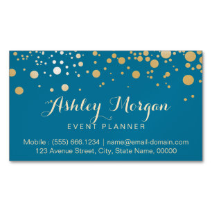 Glam Gold Dots Decor - Classy Peacock Blue Color Magnetic Business Card