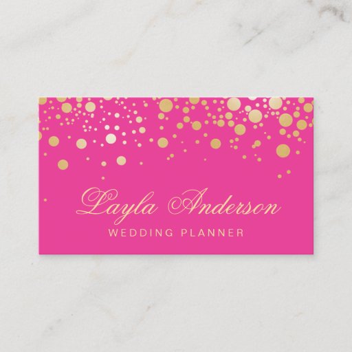 Customizable Glam Gold Dots Decor - Trendy Girly Hot Pink Double-Sided Standard Business Cards (Pack Of 100)