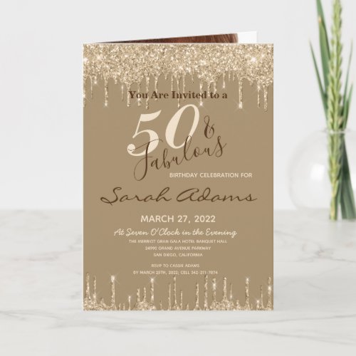 Glam Gold Drips 50  Fab Birthday Party Invitation