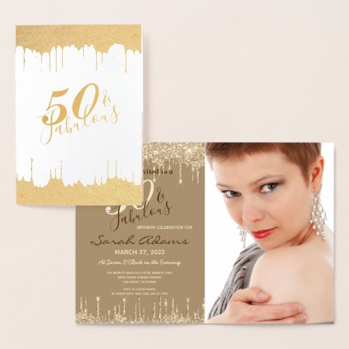 Glam Gold Drips 50  Fab Birthday Party Real Invit Foil Card