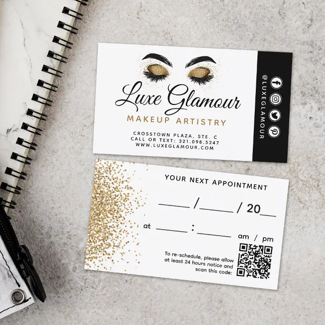 Glam Gold Eye Lashes Brow Beauty Bar Appointment Business Card Zazzle
