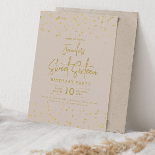 Glam Gold Faux Foil Dots Sweet 16 Champagne Invitation