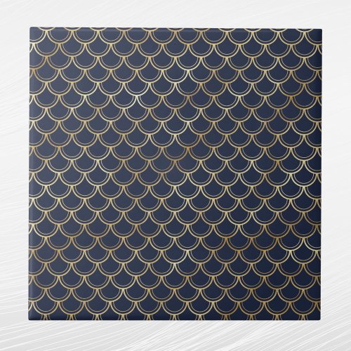 Glam Gold Fish Scales Navy Blue Ceramic Tile