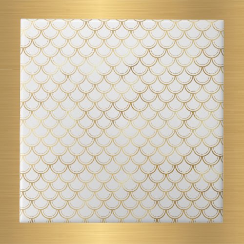 Glam Gold Fish Scales White Ceramic Tile