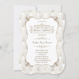 Glam Gold Fleur-de-lis Great Gatsby Bridal Shower Invitation