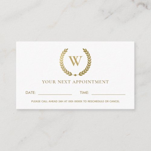 GLAM GOLD FLORAL LAUREL WREATH INITIAL APPOINTMENT BUSINESS CARD