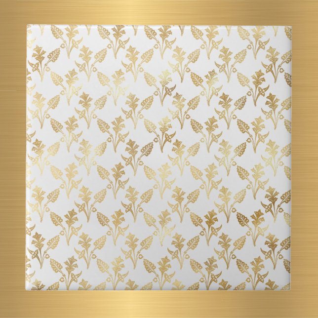 Glam Gold Floral White Ceramic Tile (Creator Uploaded)