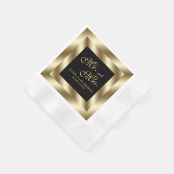 Glam Gold Foil and Black Wedding Napkins | Zazzle