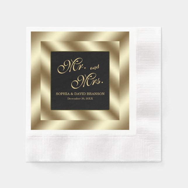 Glam Gold Foil and Black Wedding Napkins (Front)