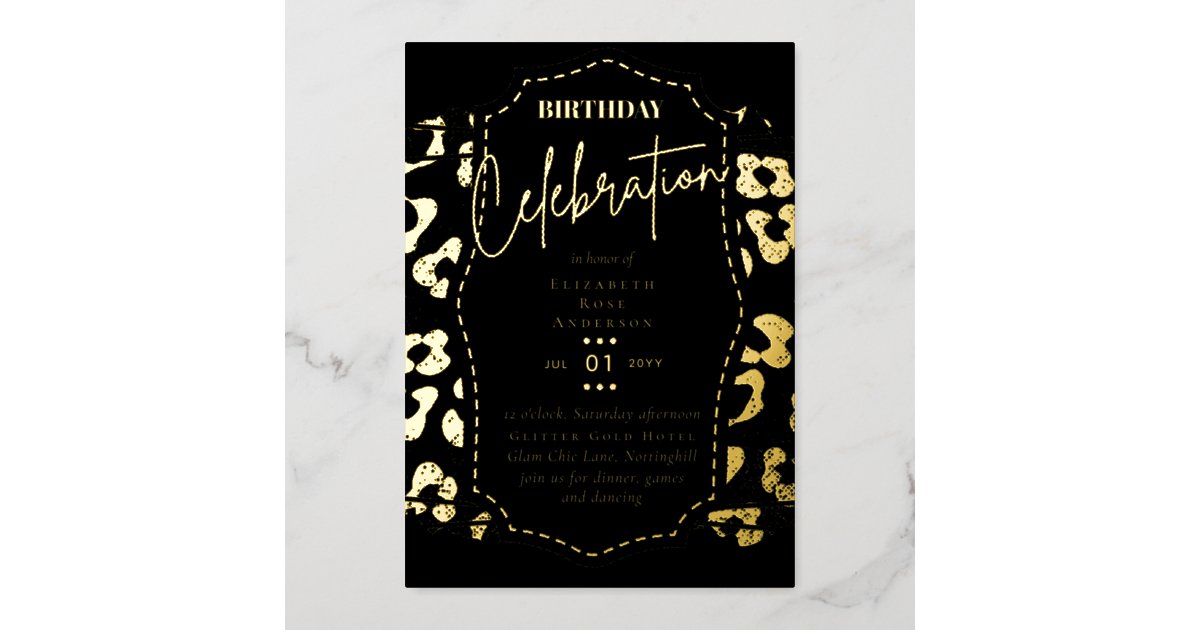 Birthday Party Invitation  Wild Animal Prints, Faux Gold Foil