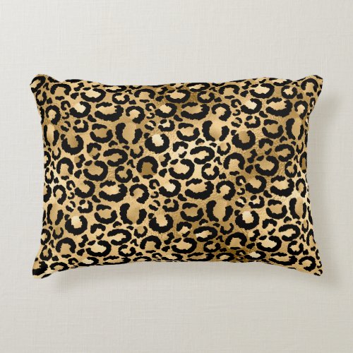 Glam Gold Foil Black Leopard Spots Animal Print Accent Pillow