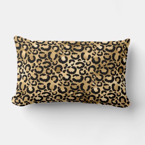 Glam Gold Foil Black Leopard Spots Animal Print Lumbar Pillow