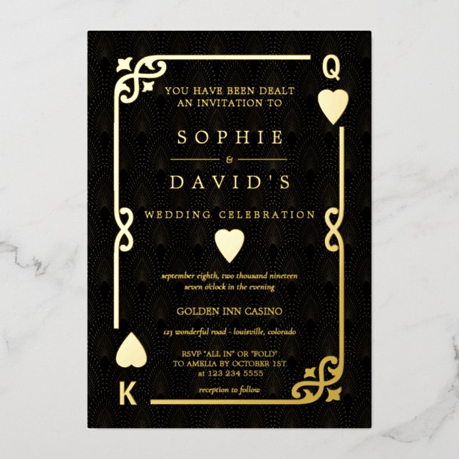 Glam GOLD FOIL Casino Las Vegas Poker Wedding Invitation (Front)