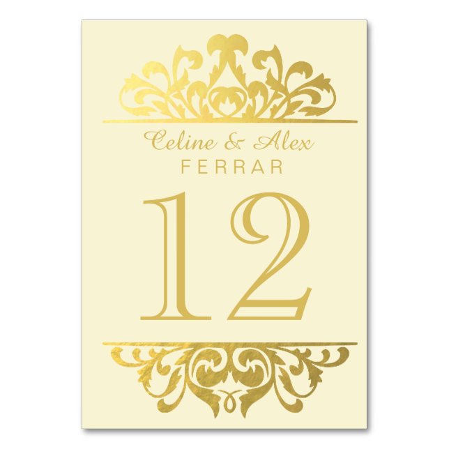 Glam Gold Foil Flourish Table Numbers | ivory gold (Front)