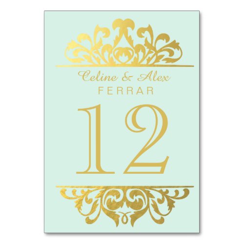 Glam Gold Foil Flourish Table Numbers  mint gold