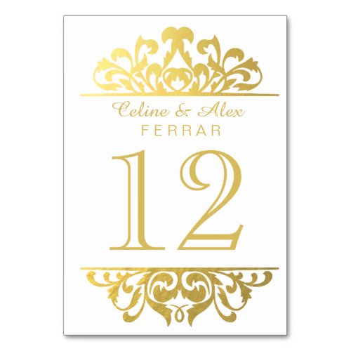 Glam Gold Foil Flourish Table Numbers  white