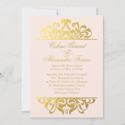 Glam Gold Foil Flourish Wedding  blush gold Invitation