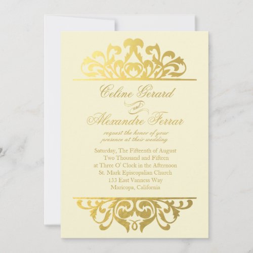 Glam Gold Foil Flourish Wedding  ivory gold Invitation