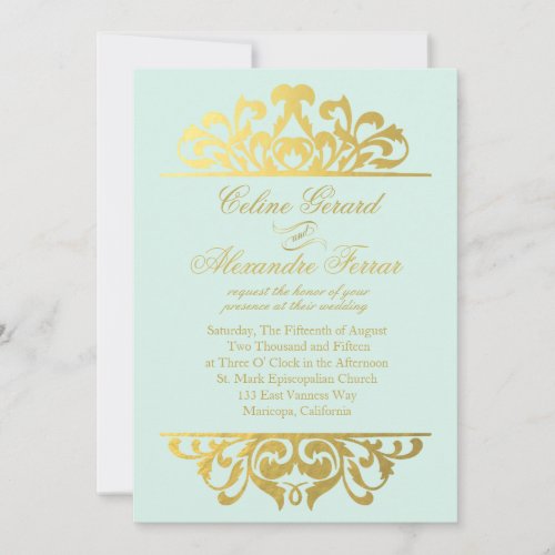 Glam Gold Foil Flourish Wedding  mint gold Invitation