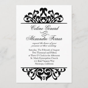 Glam Gold Foil Flourish Wedding   white black Invitation