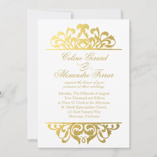 Glam Gold Foil Flourish Wedding  white gold Invitation