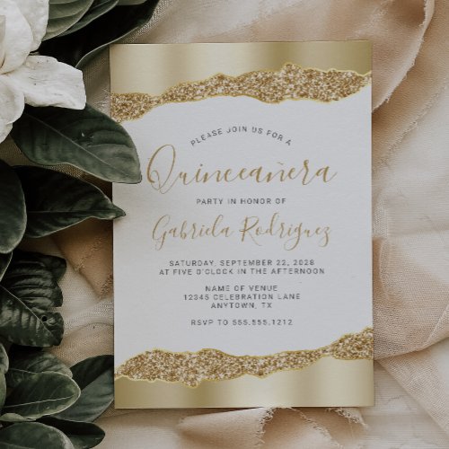 Glam Gold Foil Glitter Quinceaera Invitation