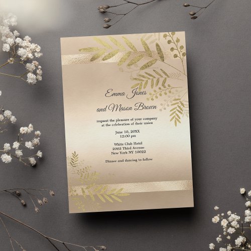 Glam gold foliage floral luxury Wedding Invitation