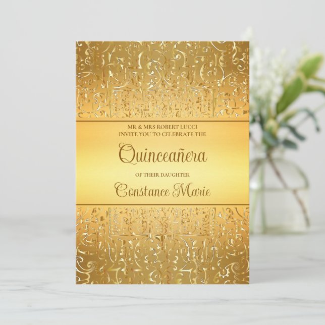 Glam Gold Frame Quinceanera Invitation (Standing Front)