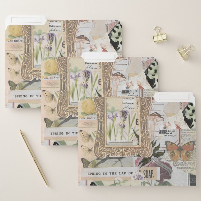 Glam Gold Frame Vintage Ephemera Decoupage File Folder (Set)