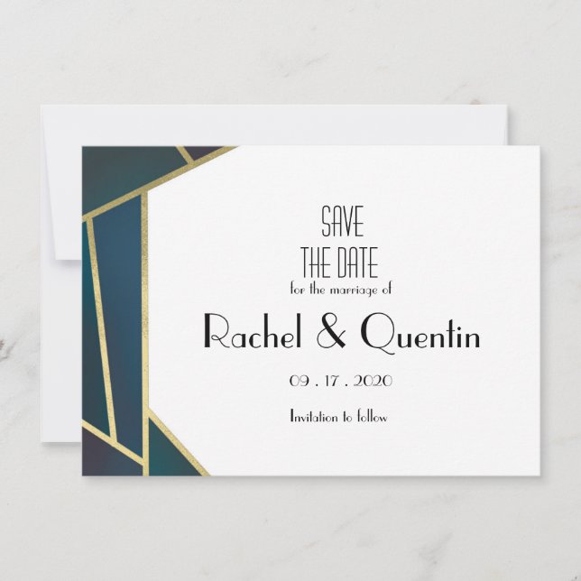 Glam Gold Geometric Art Deco Wedding Save The Date (Front)