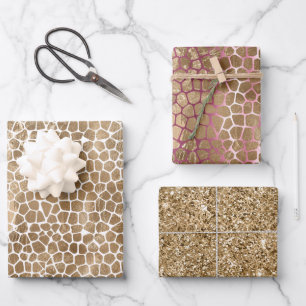 Glam Gold Giraffe Print Wrapping Paper Sheets