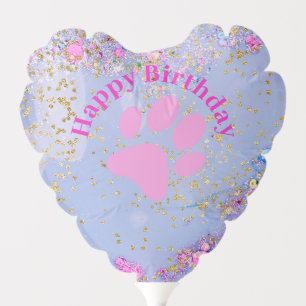 Glam Gold Girl Blue Happy Birthday Dog Paw Print Balloon