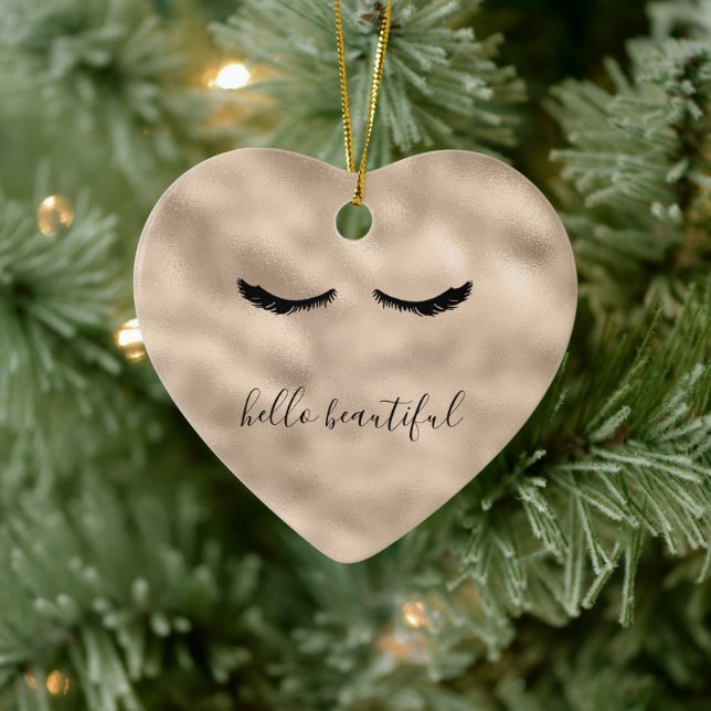 Glam Gold Girly Eyelashes Personalized Quote Ceramic Ornament (Tree)