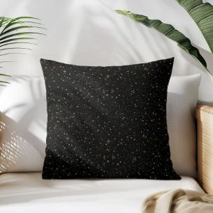 Glam gold glitter and sparkles image on black throw pillow