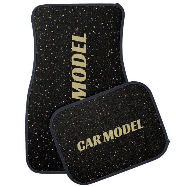 Glam gold glitter and sparkles on black image car floor mat (Set)