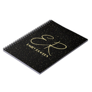 Glam gold glitter and sparkles on black image notebook