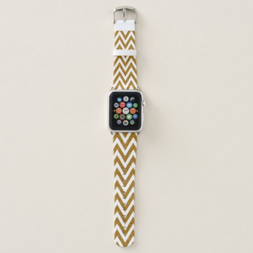 Glam gold glitter and white chevron stripes apple watch band
