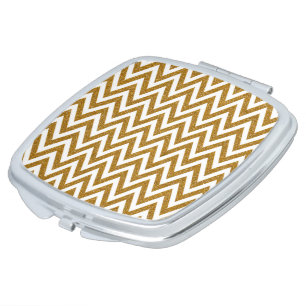 Glam gold glitter and white chevron stripes compact mirror