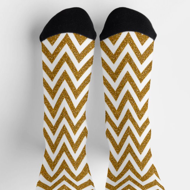 Glam gold glitter and white chevron stripes socks (Top)