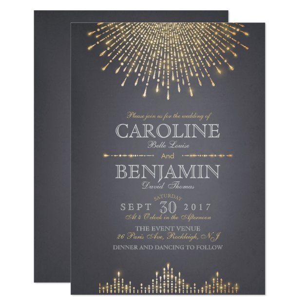 Glam Gold Glitter Art Deco Vintage Wedding Invitation